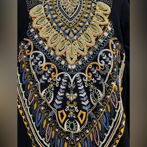 Soft Surroundings Navy Embroidered Sweater Cardigan Coat Size PM - Picture 3 of 6